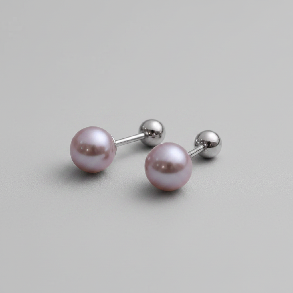Pink Pearl Sterling Silver Stud Earrings