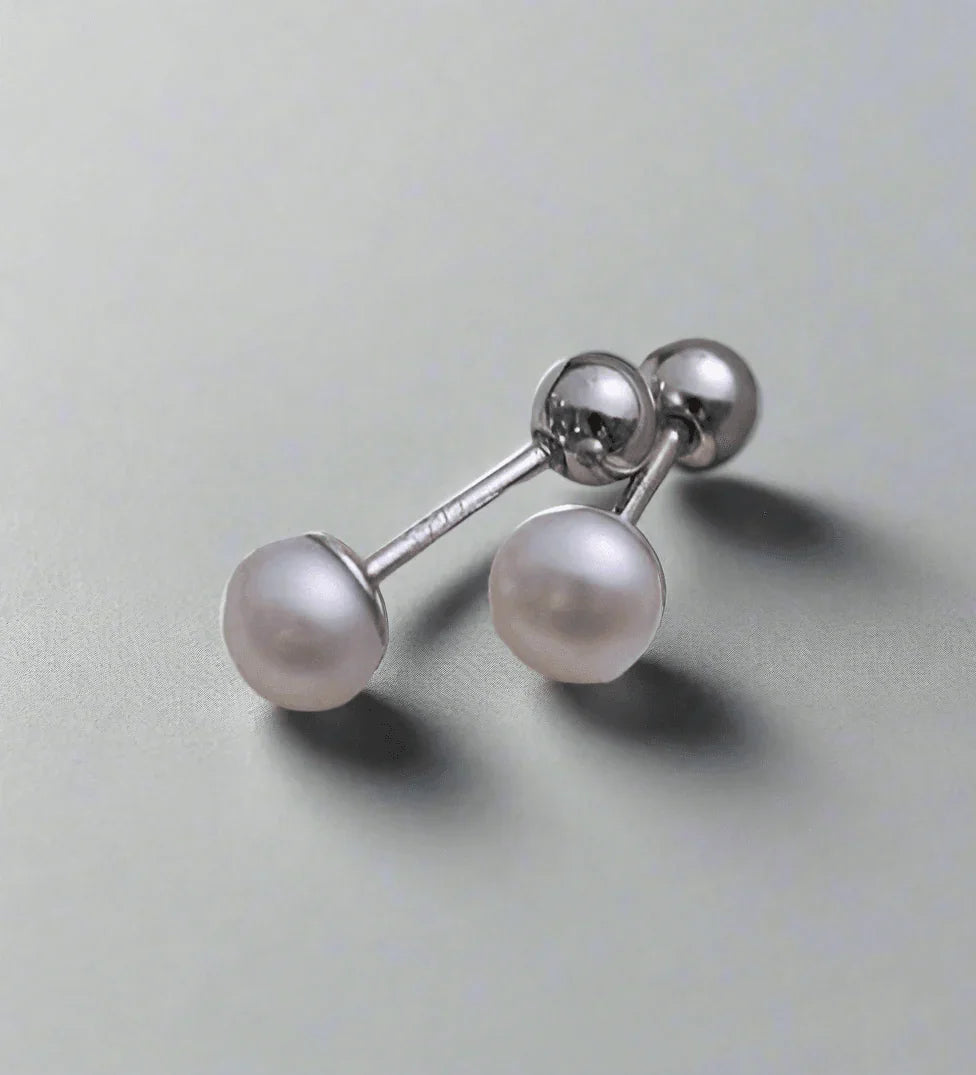 Handmade Sterling Silver 4mm White Freshwater Pearl Stud Earrings Nickel Free Classic Minimalist Jewellery - Saras Beads & Jewellery