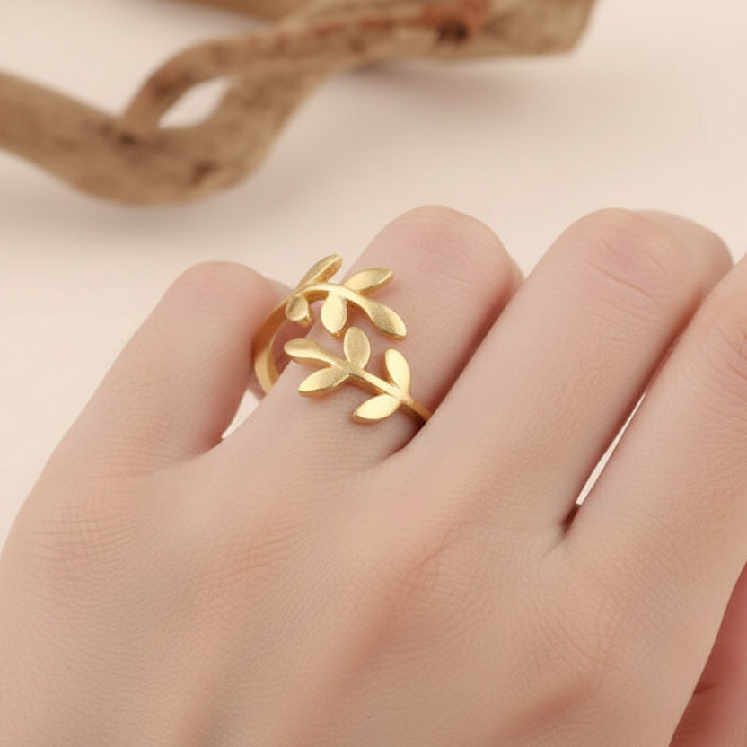 Gold Plated Leaf Branch Open Ring