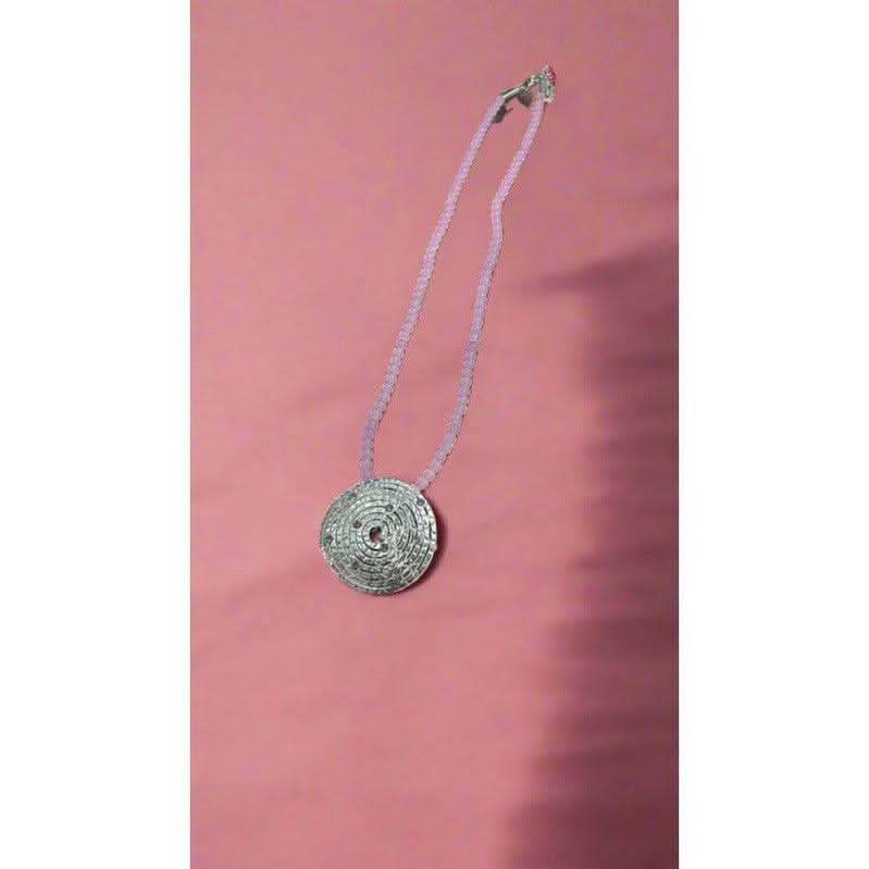 Artisanal Elegance: Handcrafted Pink Beaded Necklace with Intricate Silver Pendant - Saras Beads & Jewellery