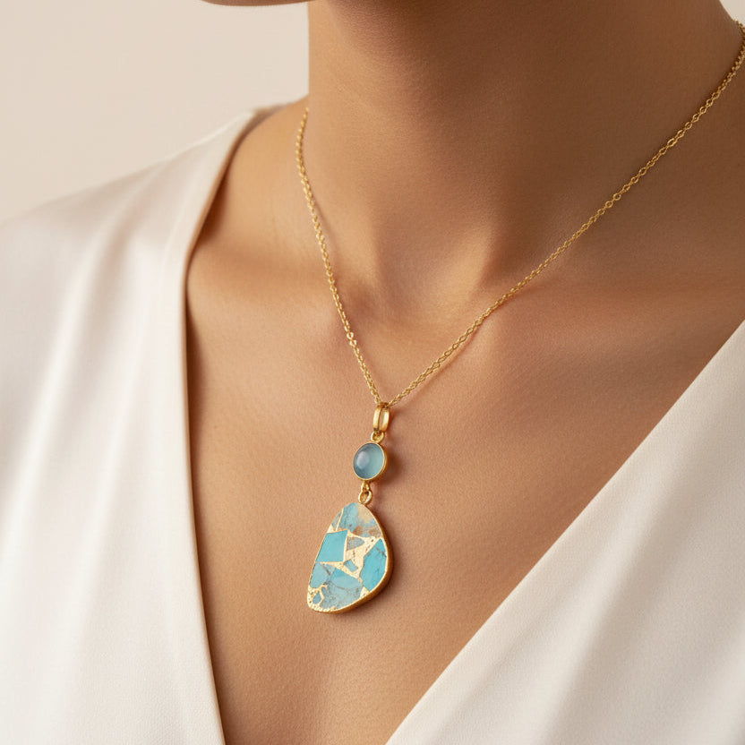 Blue Chalcedony & Mohave copper Turquoise necklace