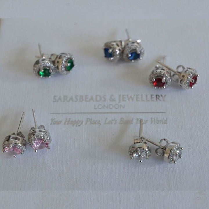 Chic Sterling Silver Round Studs with Semi-Precious Stones - Saras Beads & Jewellery
