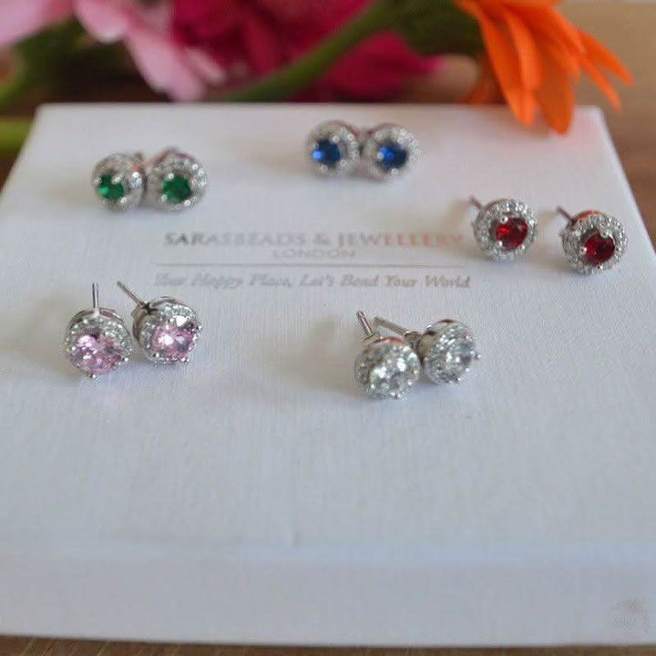 Chic Sterling Silver Round Studs with Semi-Precious Stones - Saras Beads & Jewellery