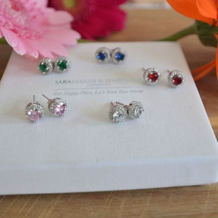 Chic Sterling Silver Round Studs with Semi-Precious Stones - Saras Beads & Jewellery