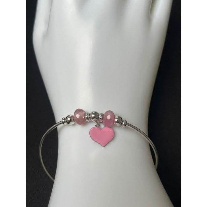 Elegant Pink Love Sterling Silver Bangle - Saras Beads & Jewellery