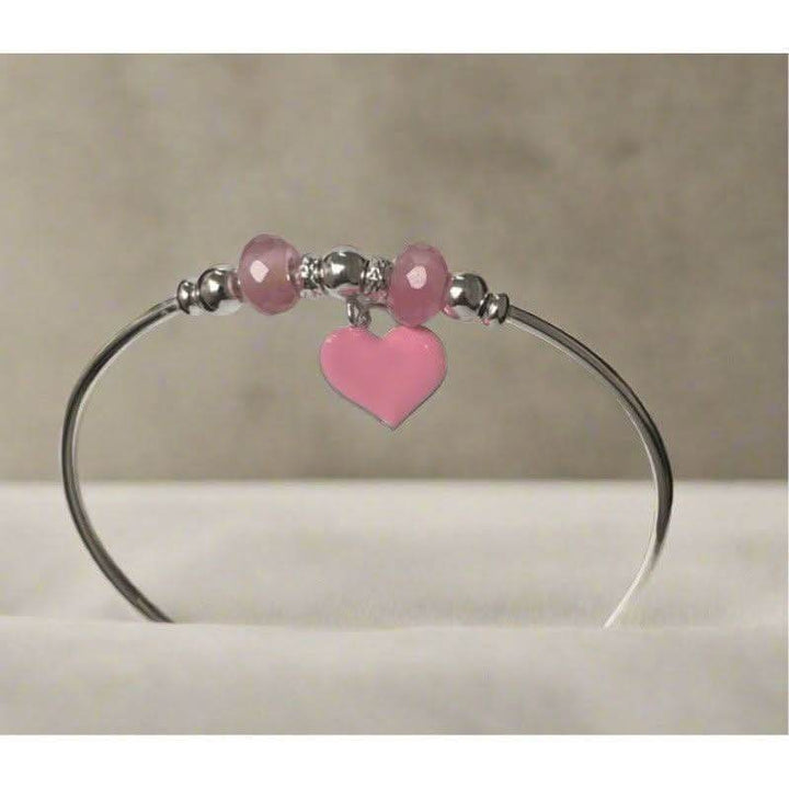 Elegant Pink Love Sterling Silver Bangle - Saras Beads & Jewellery