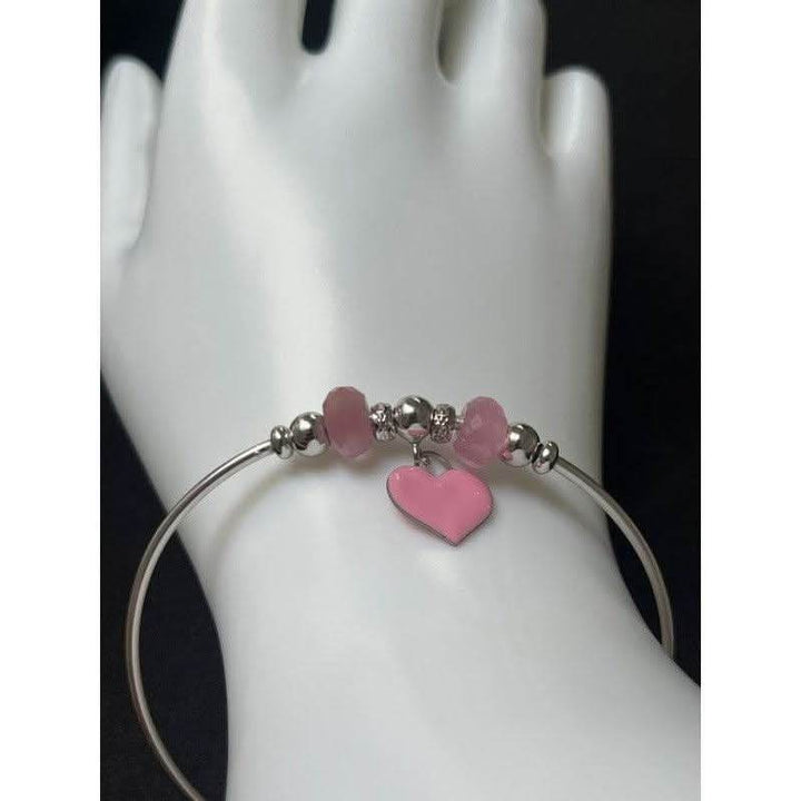 Elegant Pink Love Sterling Silver Bangle - Saras Beads & Jewellery