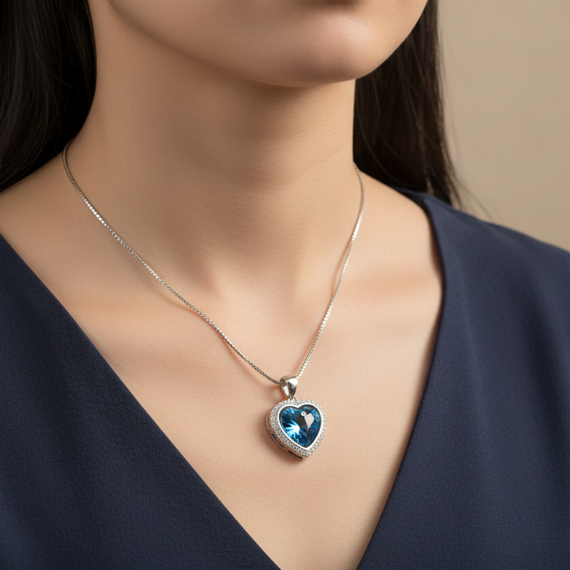 Blue Heart Sterling Silver Necklace