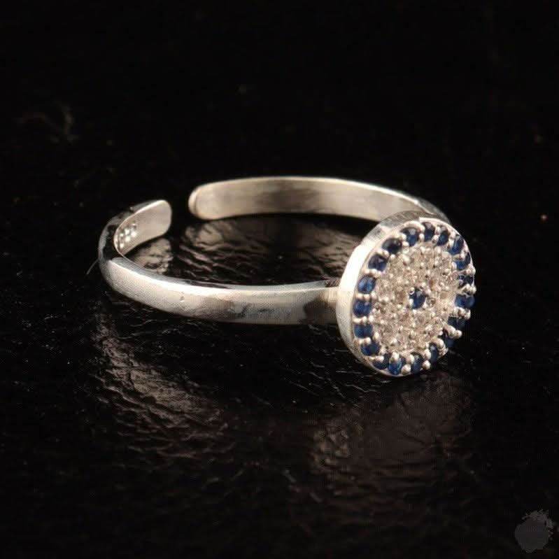 Adjustable Evil Eye Sterling Silver Ring With Onyx Stone
