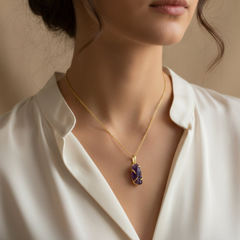 Dark Amethyst Necklace: Gold Plated
