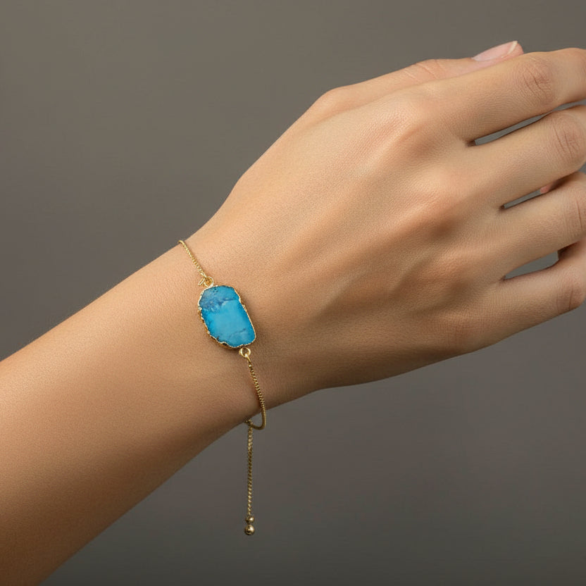 Adjustable Gold Plated Bracelet: Handcrafted with Semi Precious Stones