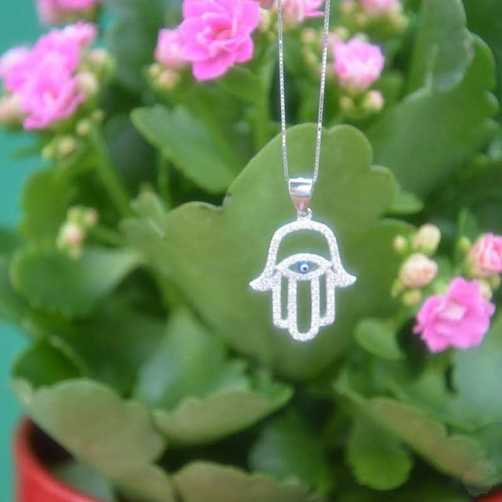 Hamsa Hand with Evil Eye Necklace - Sterling Silver - Saras Beads & Jewellery