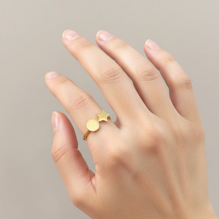 Gold Plated Star & Disc Open Ring