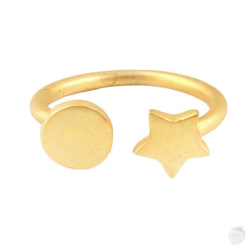 Handcrafted Adjustable Gold-Plated Ring with Circle and Star