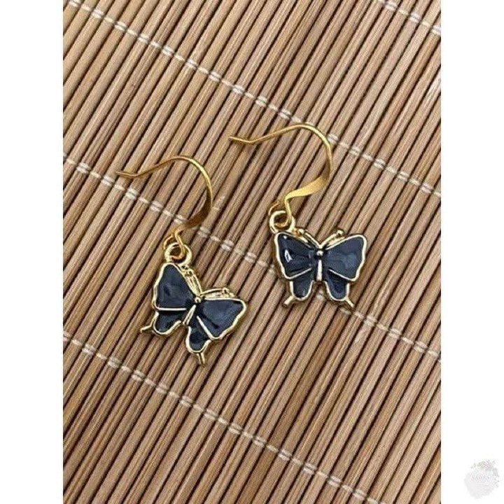 Handmade Golden Butterfly Earring, Black and Lilac - Saras Beads & Jewellery