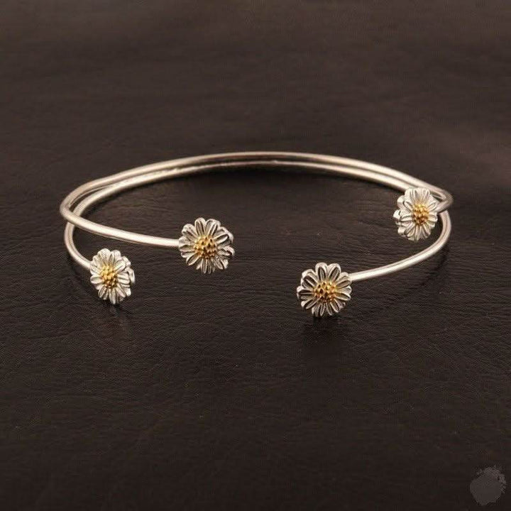 Handmade Sterling Silver Bangle with Four Daisies - Saras Beads & Jewellery