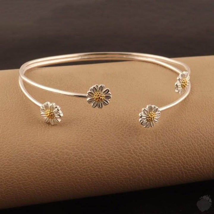 Handmade Sterling Silver Bangle with Four Daisies - Saras Beads & Jewellery