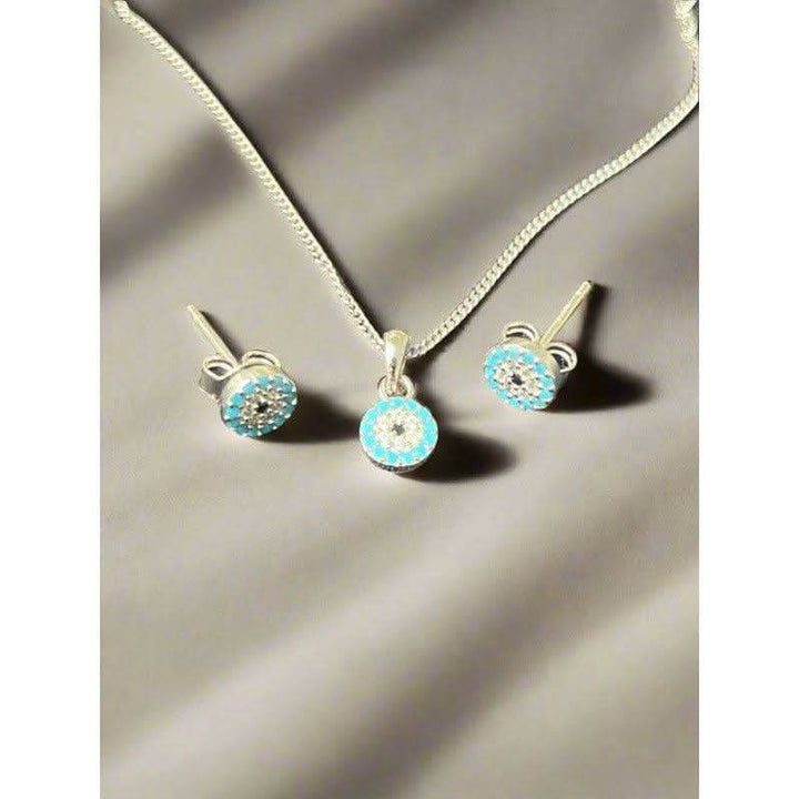 Mesmerizing Elegance: The Light Blue Evil Eye Sterling Silver Set - Saras Beads & Jewellery