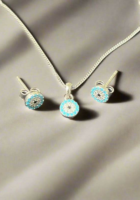 Mesmerizing Elegance: The Light Blue Evil Eye Sterling Silver Set