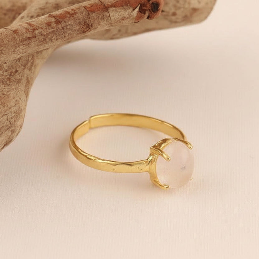 Rainbow Moonstone Cabochon Ring - Handcrafted