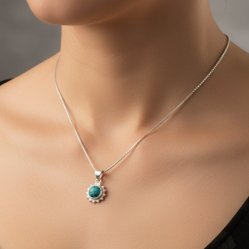 Round Turquoise Sterling Silver Pendant
