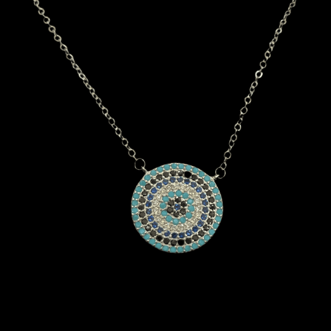 Round Evil Eye Necklace with Turquoise and Sapphire