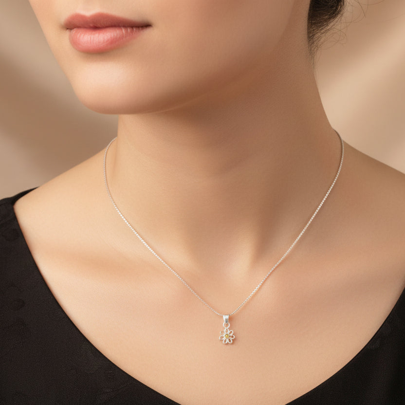 Daisy Citrine Gem Pendant - Sterling Silver