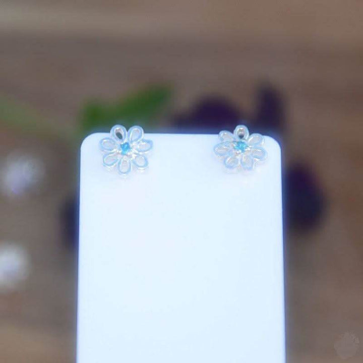Silver Hexagon Stud Earring with Central Gem - Saras Beads & Jewellery
