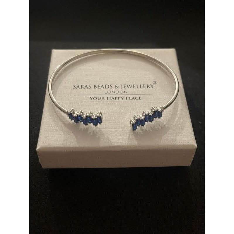 Sterling Silver Bangle with Blue Zirconia Strikes – A Bold Statement Piece - Saras Beads & Jewellery