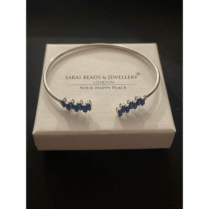 Sterling Silver Bangle with Blue Zirconia Strikes – A Bold Statement Piece - Saras Beads & Jewellery