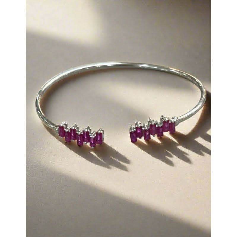 Sterling Silver Bangle with Red Zirconia Strikes – A Bold Statement Piece - Saras Beads & Jewellery