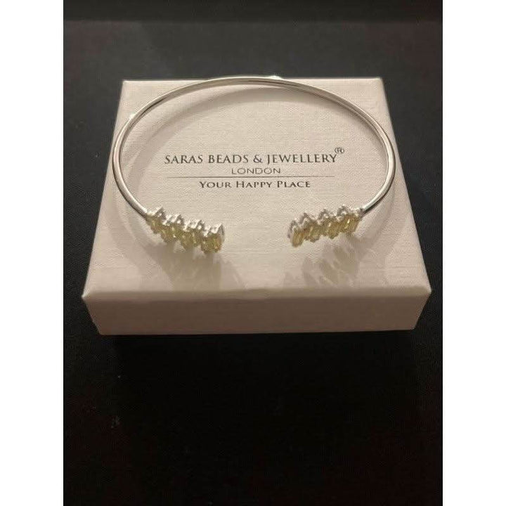 Sterling Silver Bangle with Yellow Zirconia Strikes – A Bold Statement Piece - Saras Beads & Jewellery
