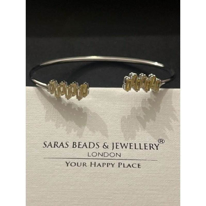 Sterling Silver Bangle with Yellow Zirconia Strikes – A Bold Statement Piece - Saras Beads & Jewellery