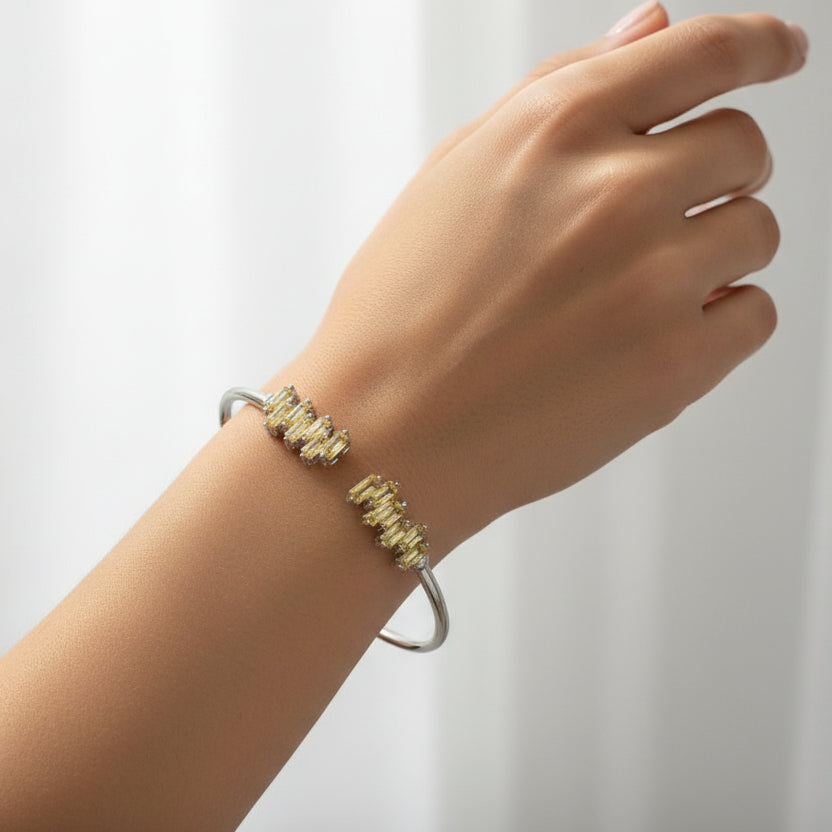 Sterling Silver Bangle with Yellow Zirconia Strikes – A Bold Statement Piece