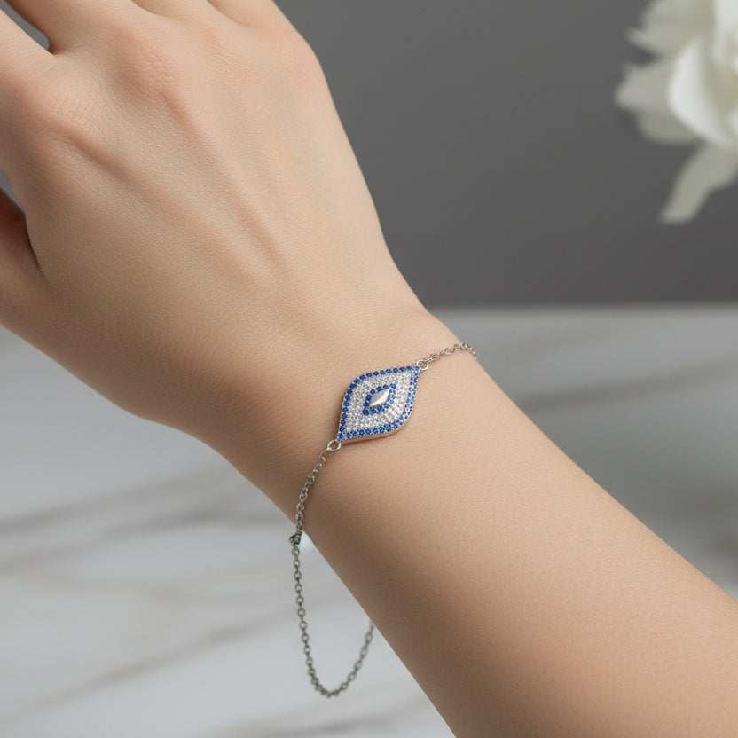 Sterling Silver Evil Eye Rhombus Bracelet