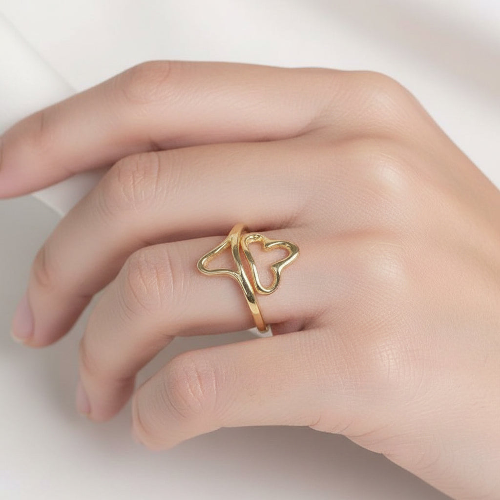 Two Heart Ring: Gold Plated Adjustable