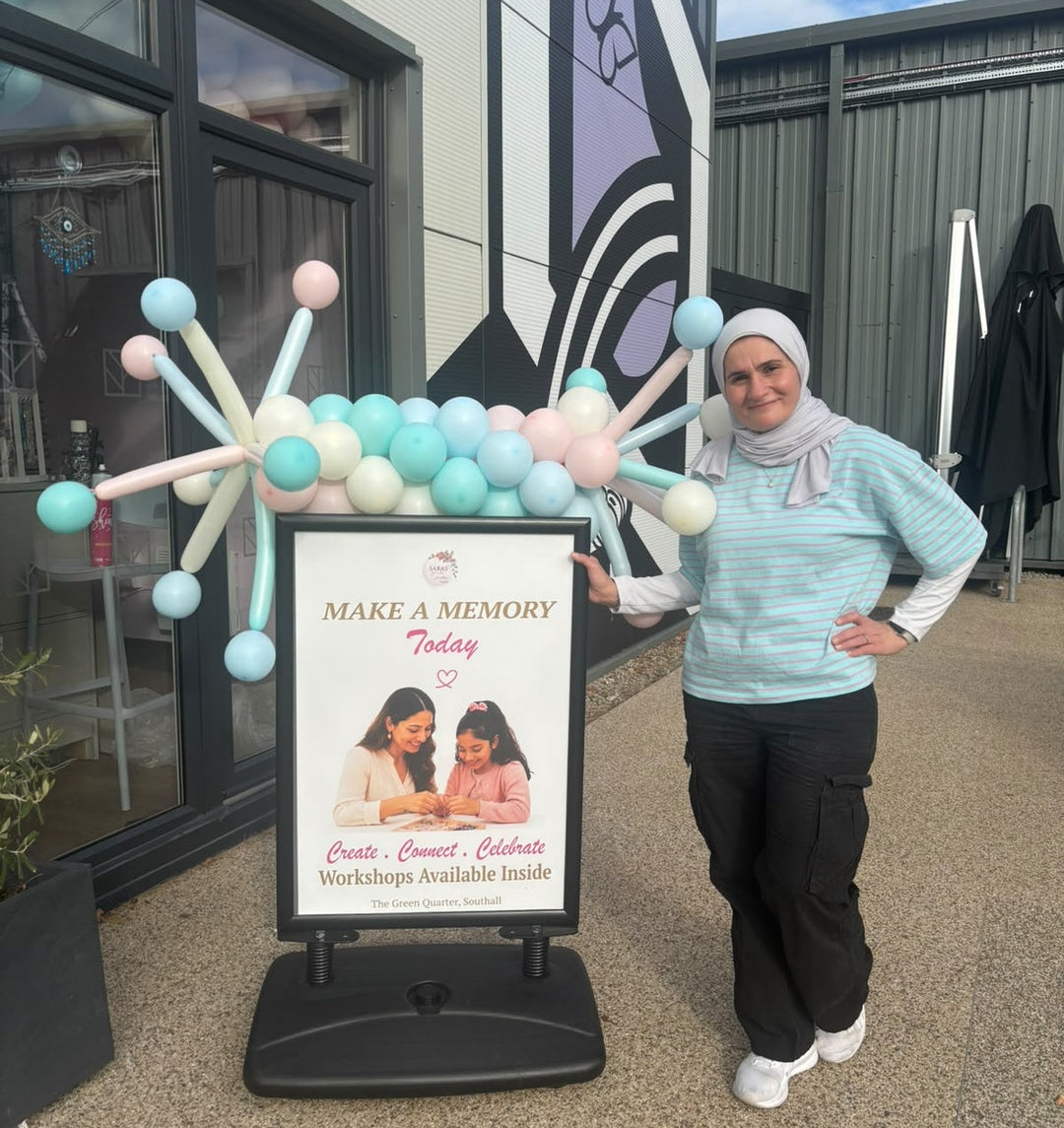 Sarah, founder of Saras Beads & Jewellery, in her shop at Parkside Yards