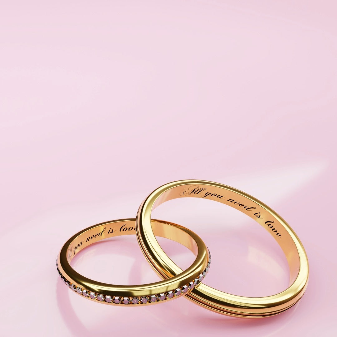 golden jewelry rings with pink background. Saras Beads UK