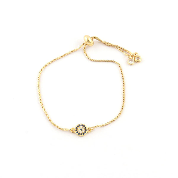 Adjustable Gold Plated Bracelet with One Evil Eye: Simple Yet Powerful Design - Saras Beads & Jewellery