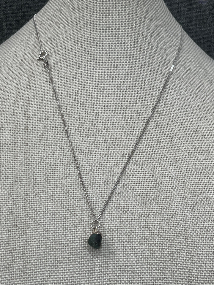 Sterling Silver Necklace with Emerald Stone Pendant