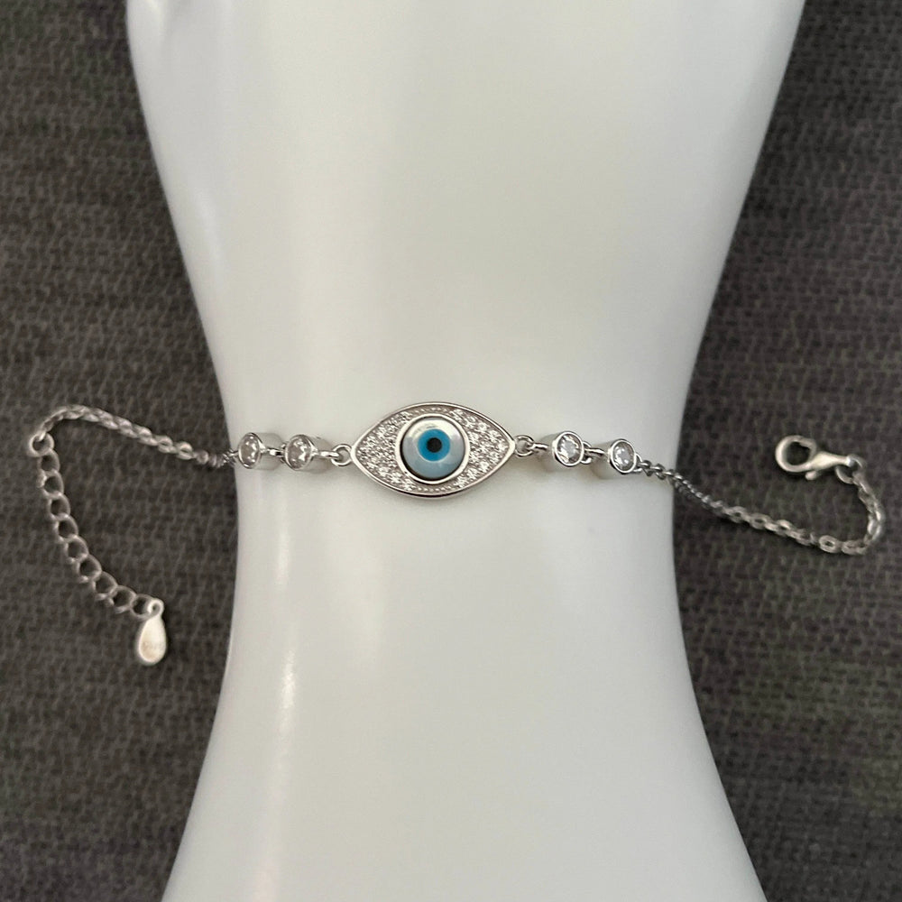 Evil Eye Sterling Silver Bracelet with Dual Zircon - view 2