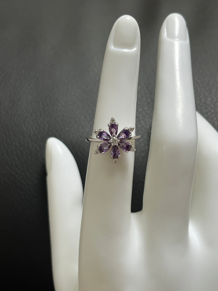 Floral Elegance: Sterling Silver Flower Rings with Turquoise, Purple & Pink Accents