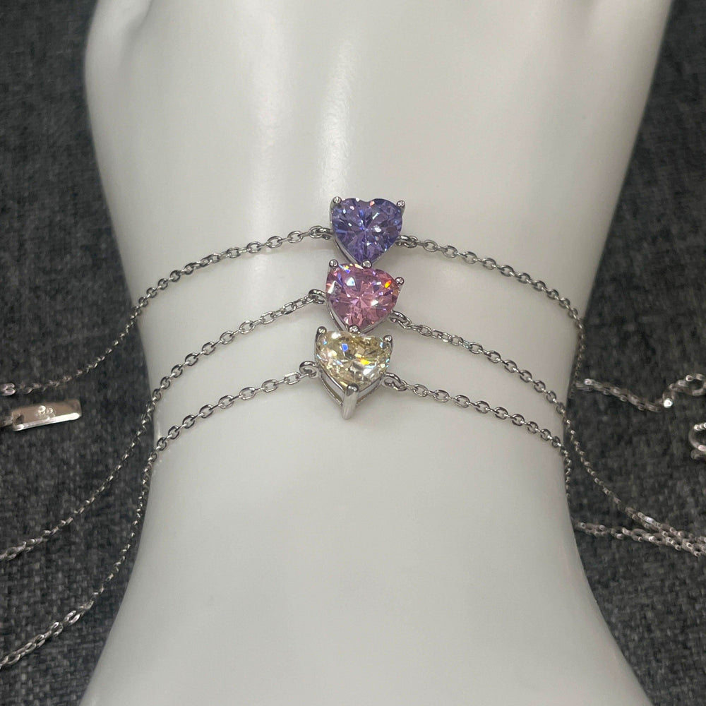 Heart CZ Sterling Silver Bracelet - Purple