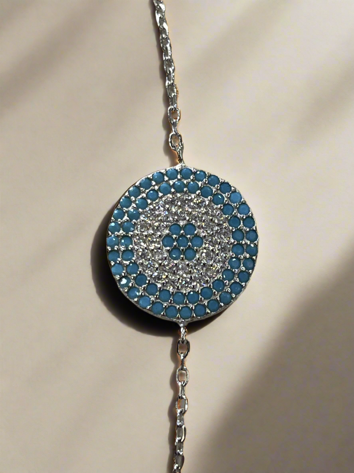 Round Sterling Silver Bracelet with Intricate Turquoise Detailing