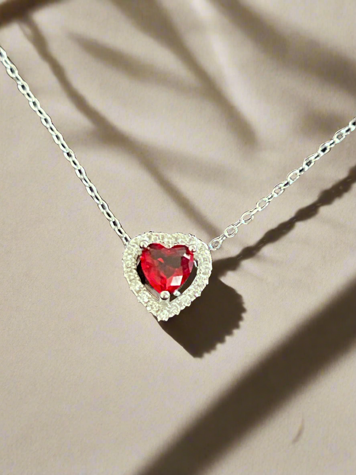 Sterling Silver Red Love Heart Necklace – A Symbol of Passionate Affection