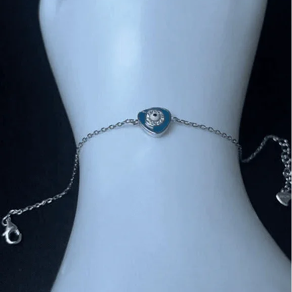 Geometric Evil Eye Sterling Silver Bracelet - Light Blue Love