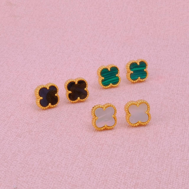 Elegant Gold-Plated Small Clover Stud Earrings in Stunning Colours