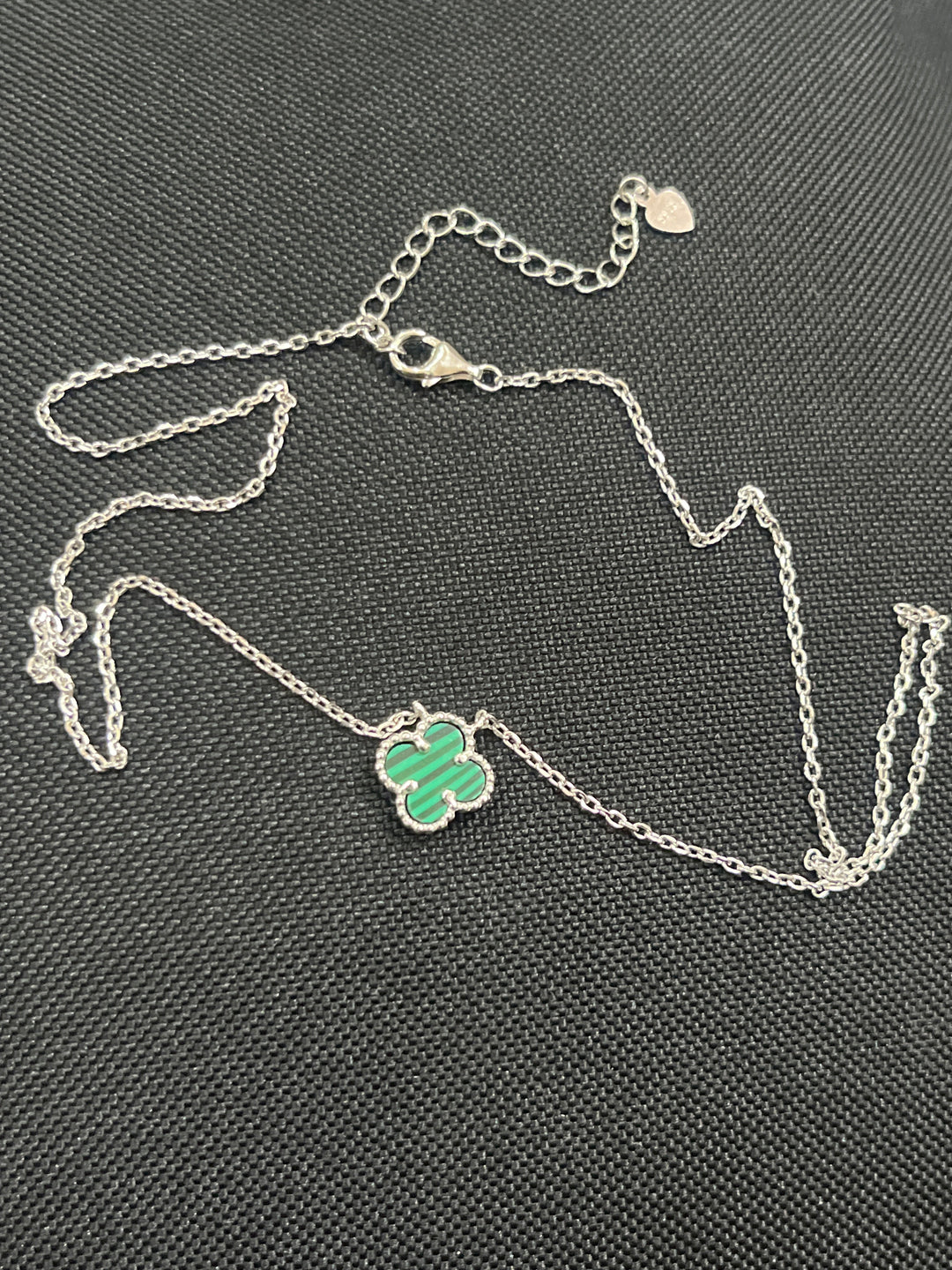 Elegant Sterling Silver Green Clover Jewellery Set – Necklace, Bracelet, and Earrings for a Timeless Look