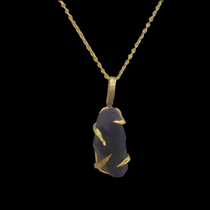 Gold Plated Necklace with Dark Amethyst Pendant