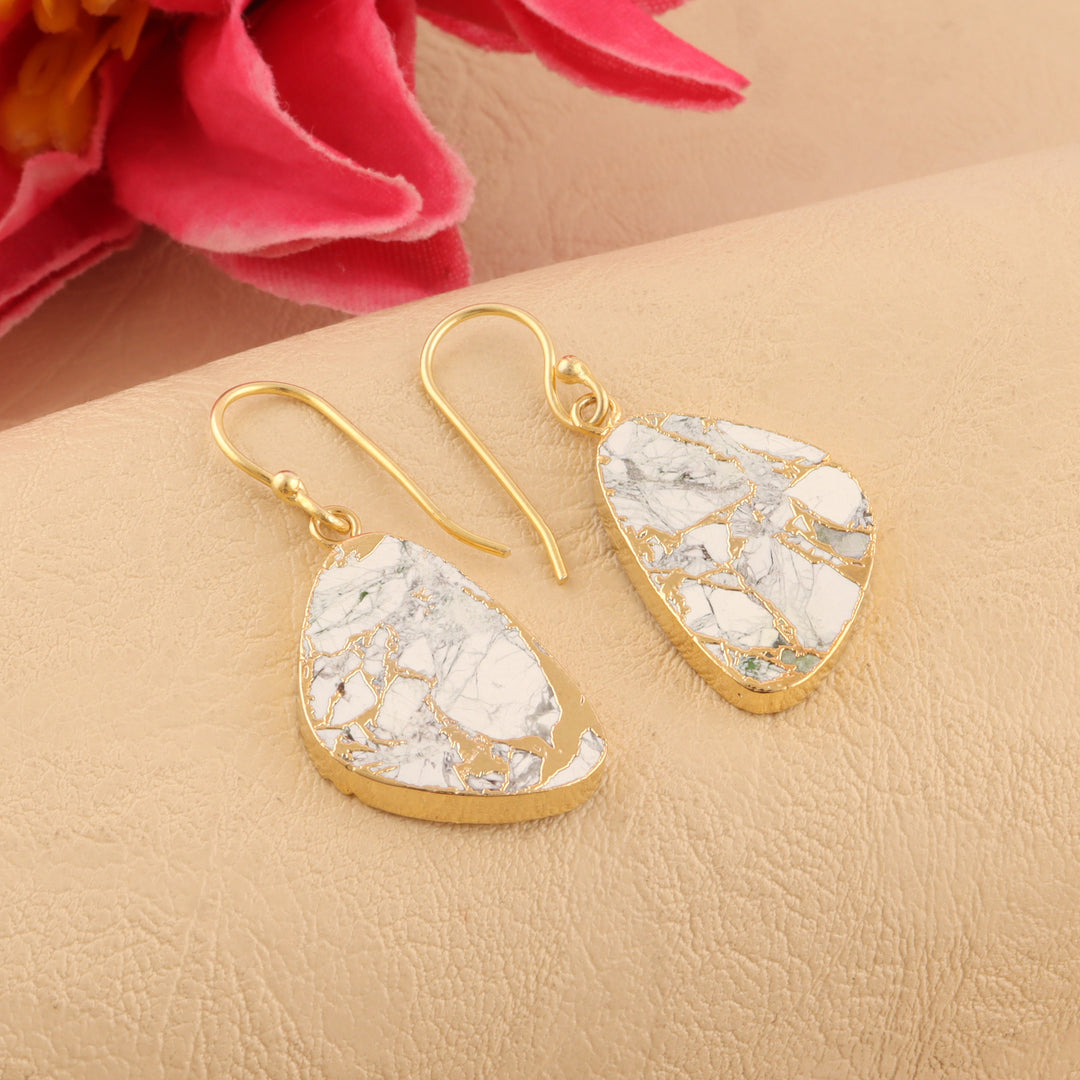 White Turquoise Gold Triangular Stones Gold-Plated Earrings